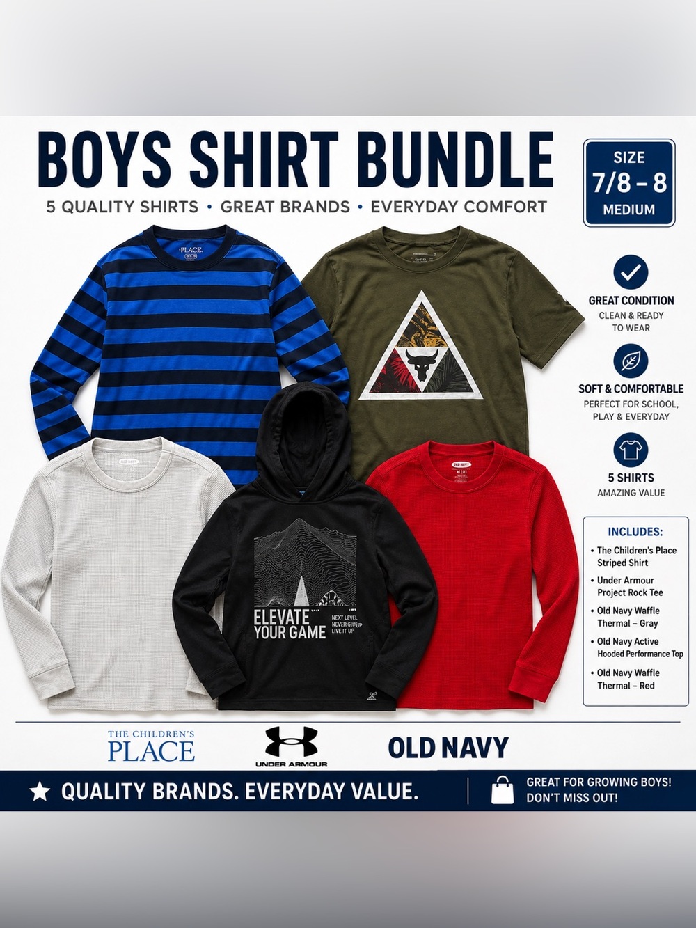Boys Size Medium Shirt Bundle – Under Armour, Old Navy & Place